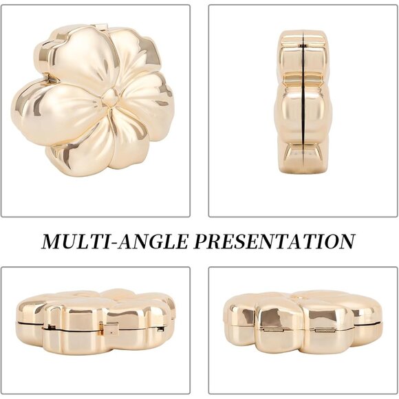 Unique Gold Acrylic Floral Clutch Purse with Removable Shoulder Strap Stylish Ev - Picture 5 of 6